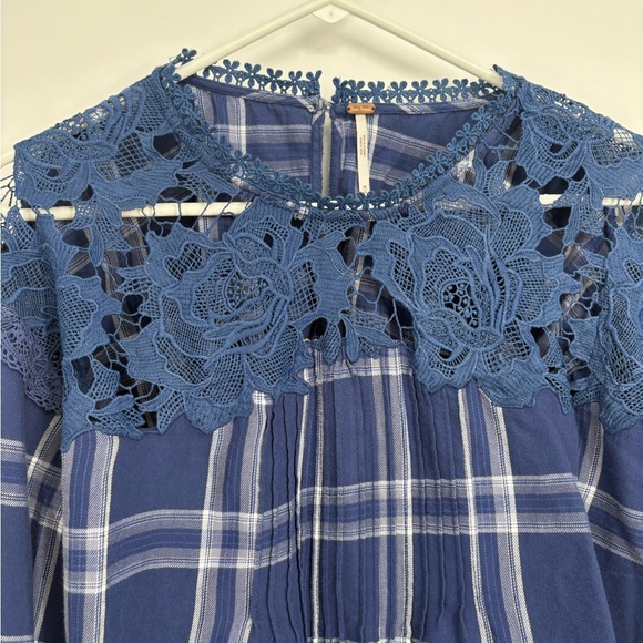 Free People Darling Diana Blue Printed Lace-Trim Top - Picture 4 of 12